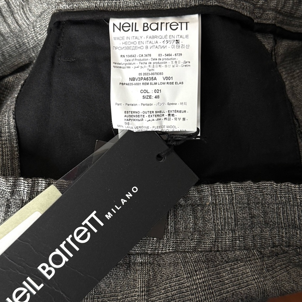 NWT NEIL BARRETT Virgin Wool Plaid Check Elastic Waist Cuffed Slim Trousers 32 - Picture 7 of 10